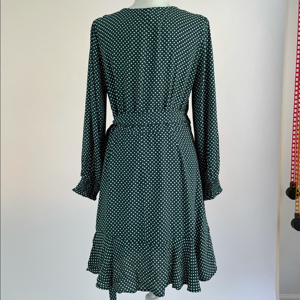 NWT LOFT Green Polka Dot Wrap Mini Dress - Picture 4 of 6